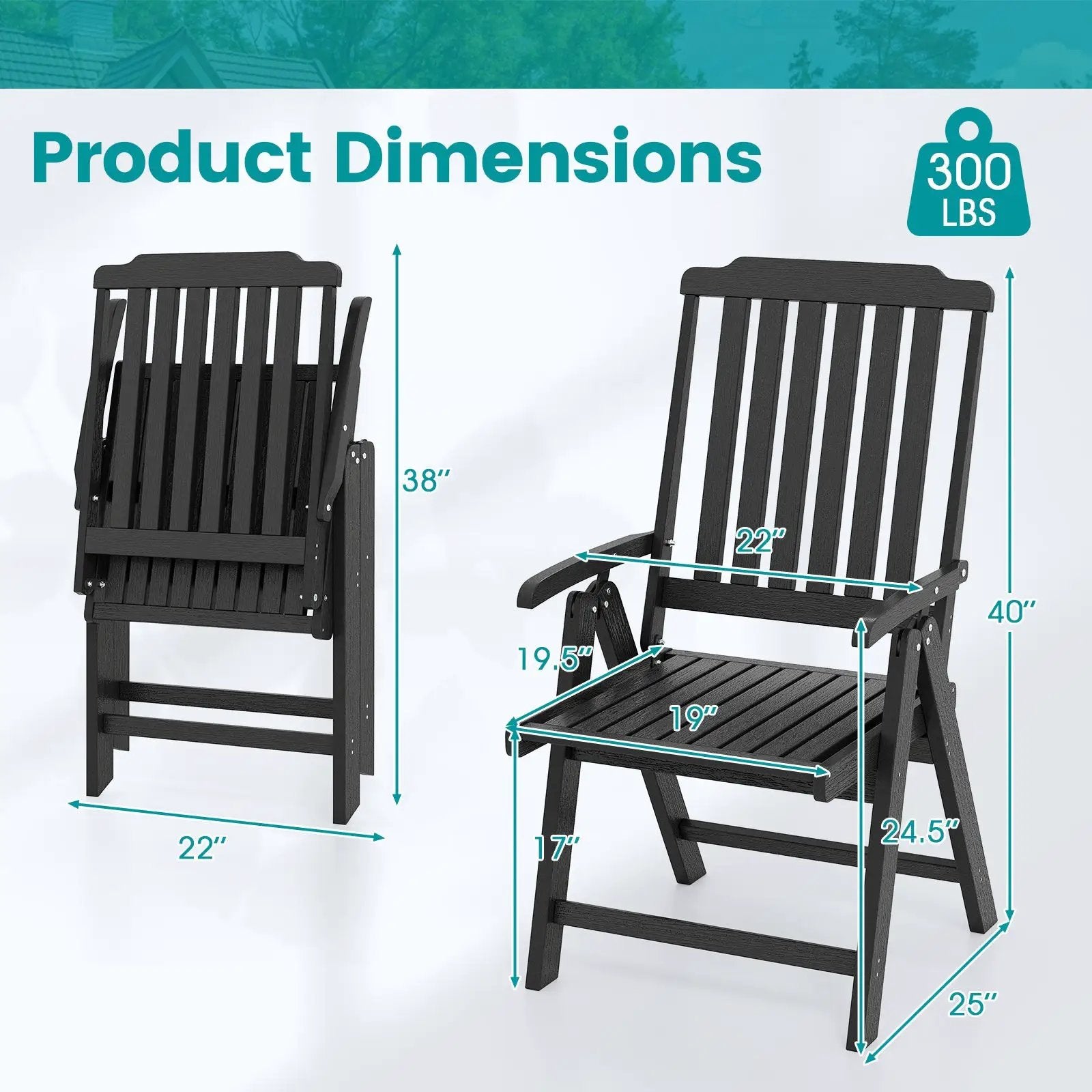 Foldable Patio Chair All-Weather HDPE Outdoor Dining Chair with Armrest by DirectDeals
