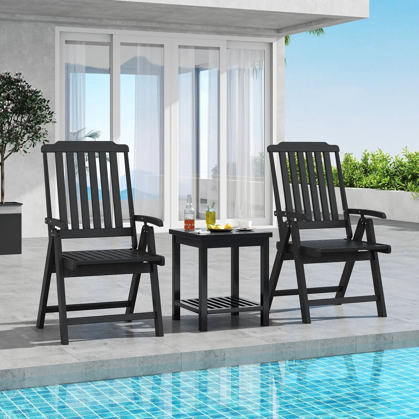Foldable Patio Chair All-Weather HDPE Outdoor Dining Chair with Armrest by DirectDeals