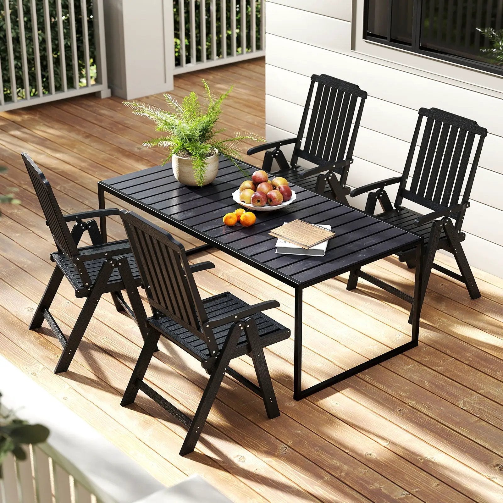 Foldable Patio Chair All-Weather HDPE Outdoor Dining Chair with Armrest by DirectDeals