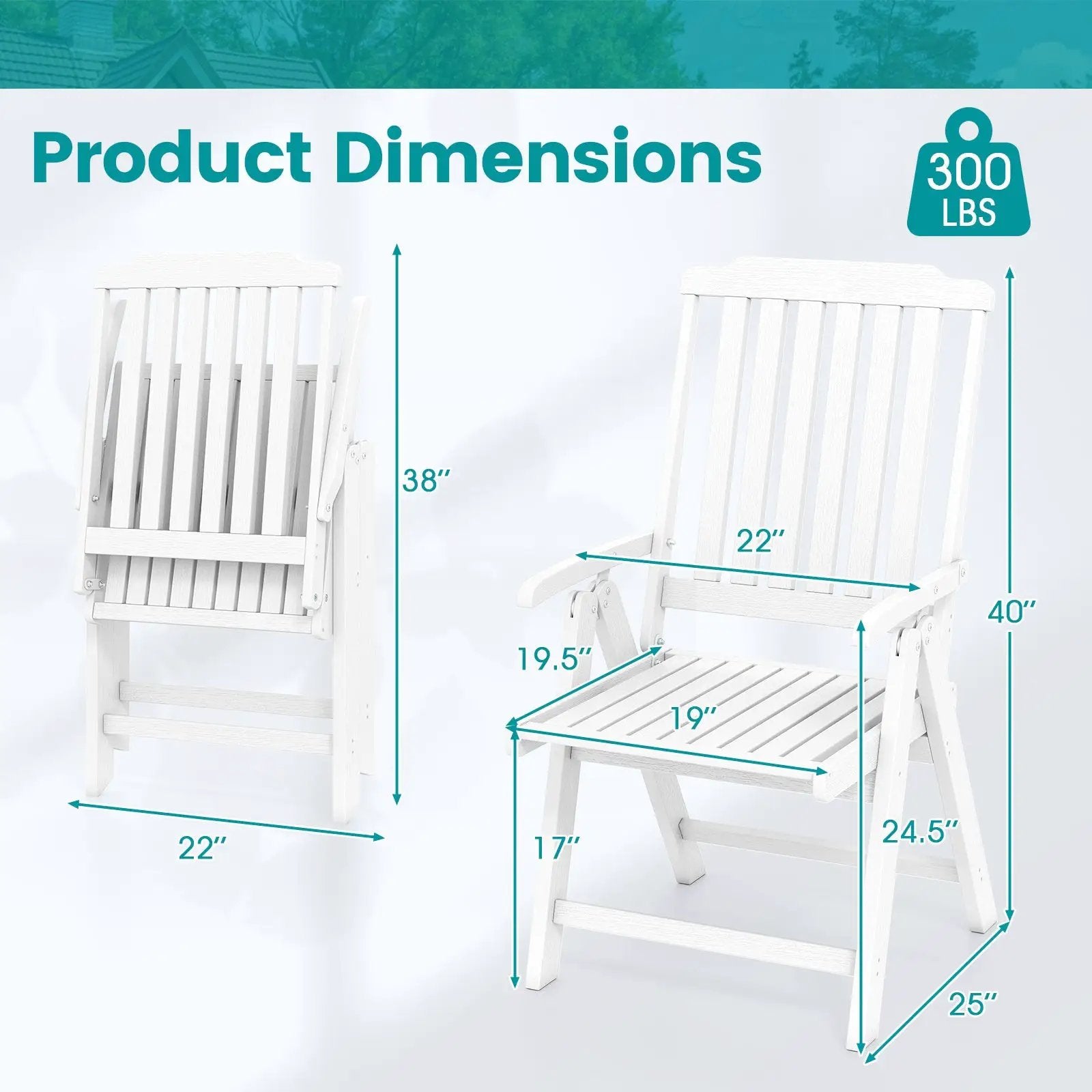 Foldable Patio Chair All-Weather HDPE Outdoor Dining Chair with Armrest by DirectDeals