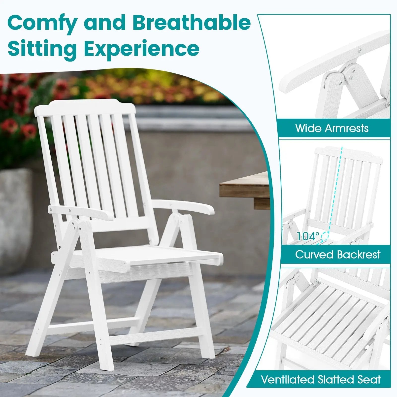 Foldable Patio Chair All-Weather HDPE Outdoor Dining Chair with Armrest by DirectDeals