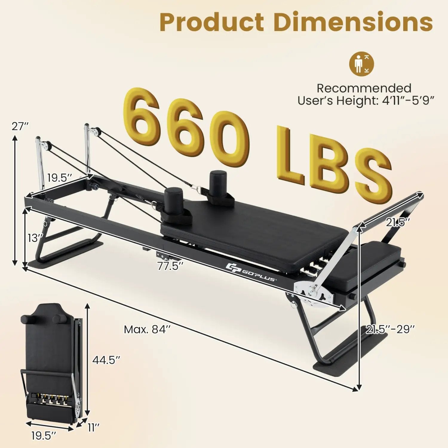 Foldable Pilates Reformer Machine for Home Gym Large Pilates Equipment by DirectDeals