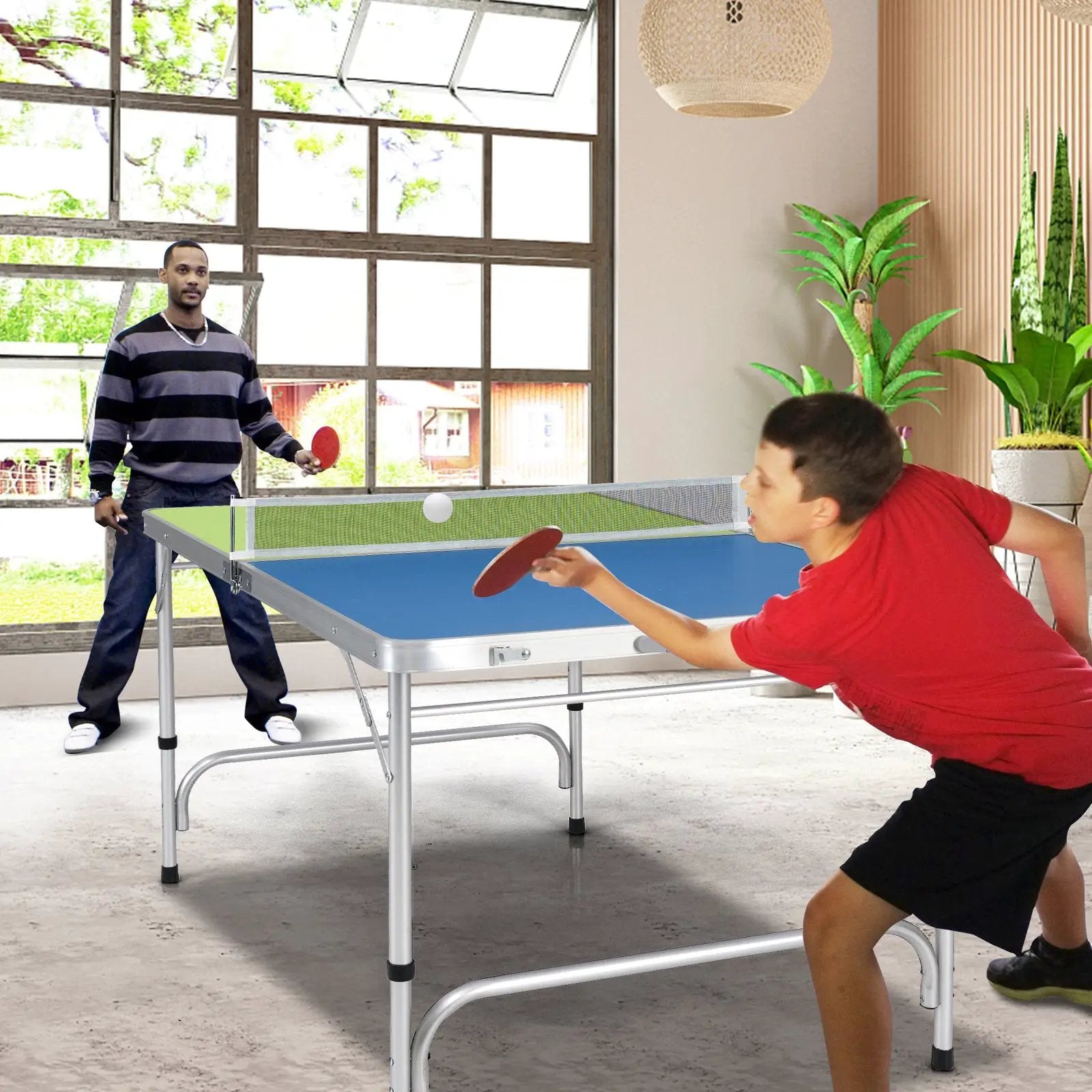 Foldable Ping Pong Table Game Set Mini Table Tennis Table with Adjustable Height-Blue & Green by DirectDeals
