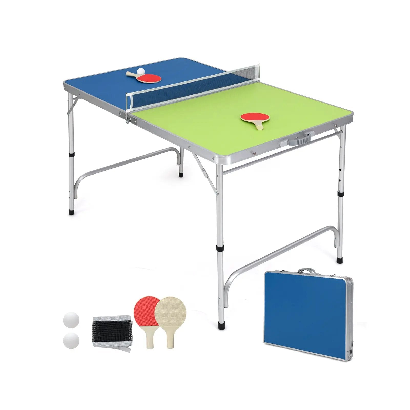 Foldable Ping Pong Table Game Set Mini Table Tennis Table with Adjustable Height-Blue & Green by DirectDeals
