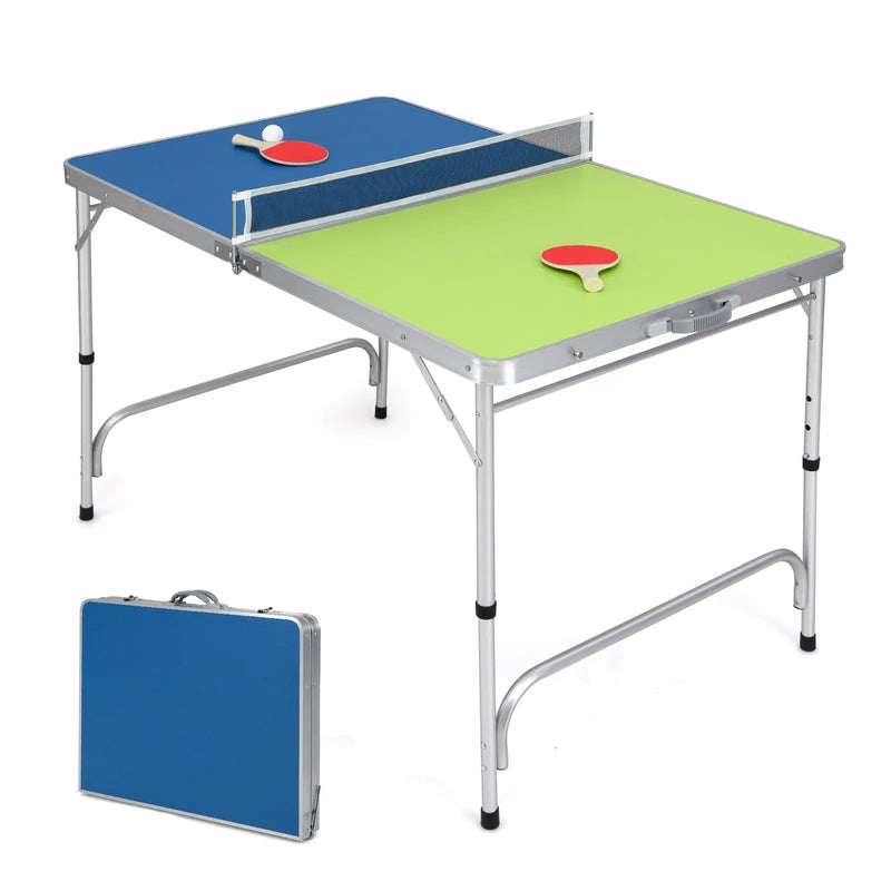 Foldable Ping Pong Table Game Set Mini Table Tennis Table with Adjustable Height-Blue & Green by DirectDeals