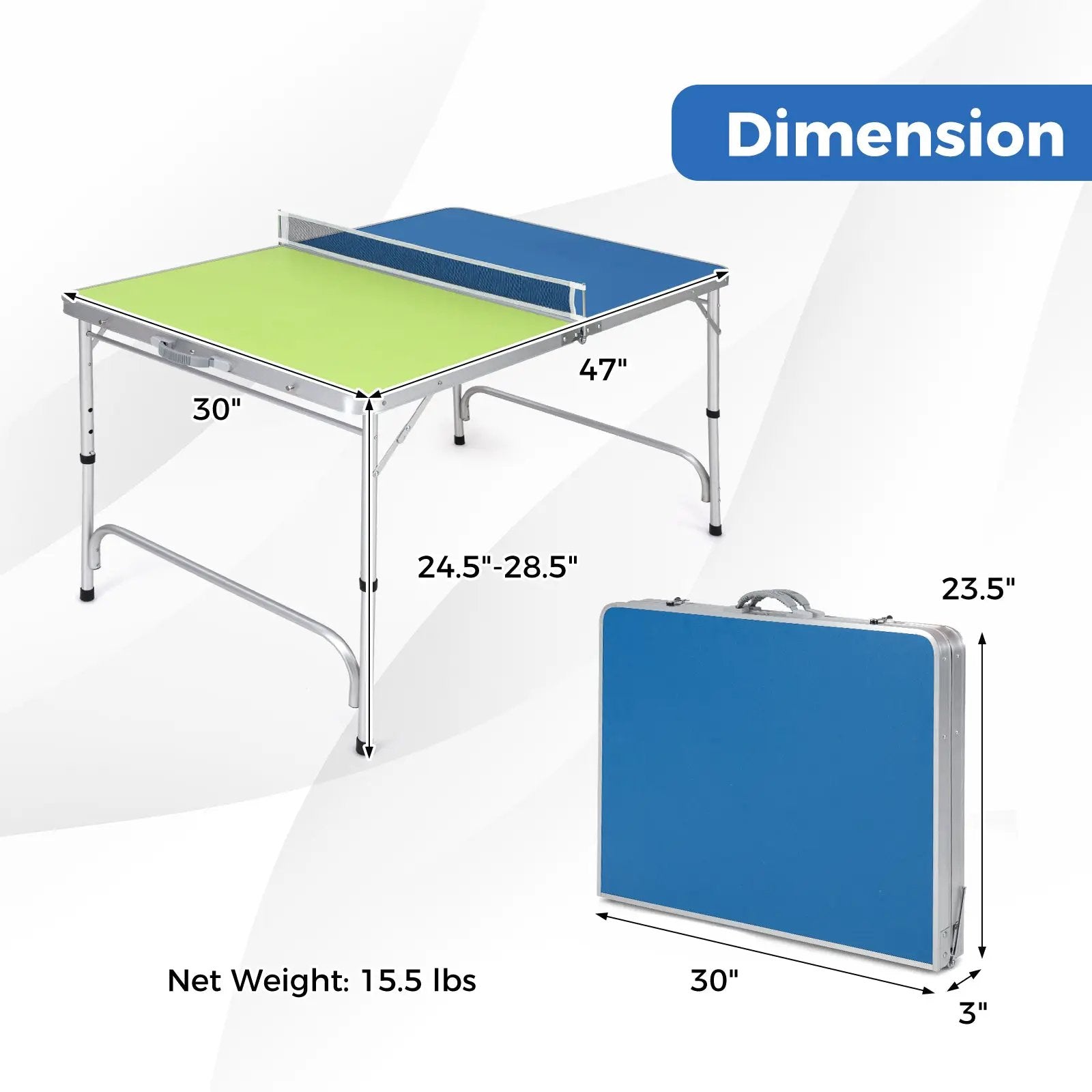 Foldable Ping Pong Table Game Set Mini Table Tennis Table with Adjustable Height-Blue & Green by DirectDeals