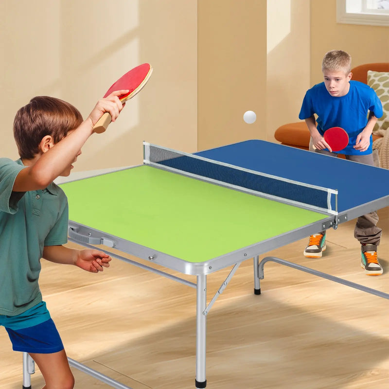 Foldable Ping Pong Table Game Set Mini Table Tennis Table with Adjustable Height-Blue & Green by DirectDeals