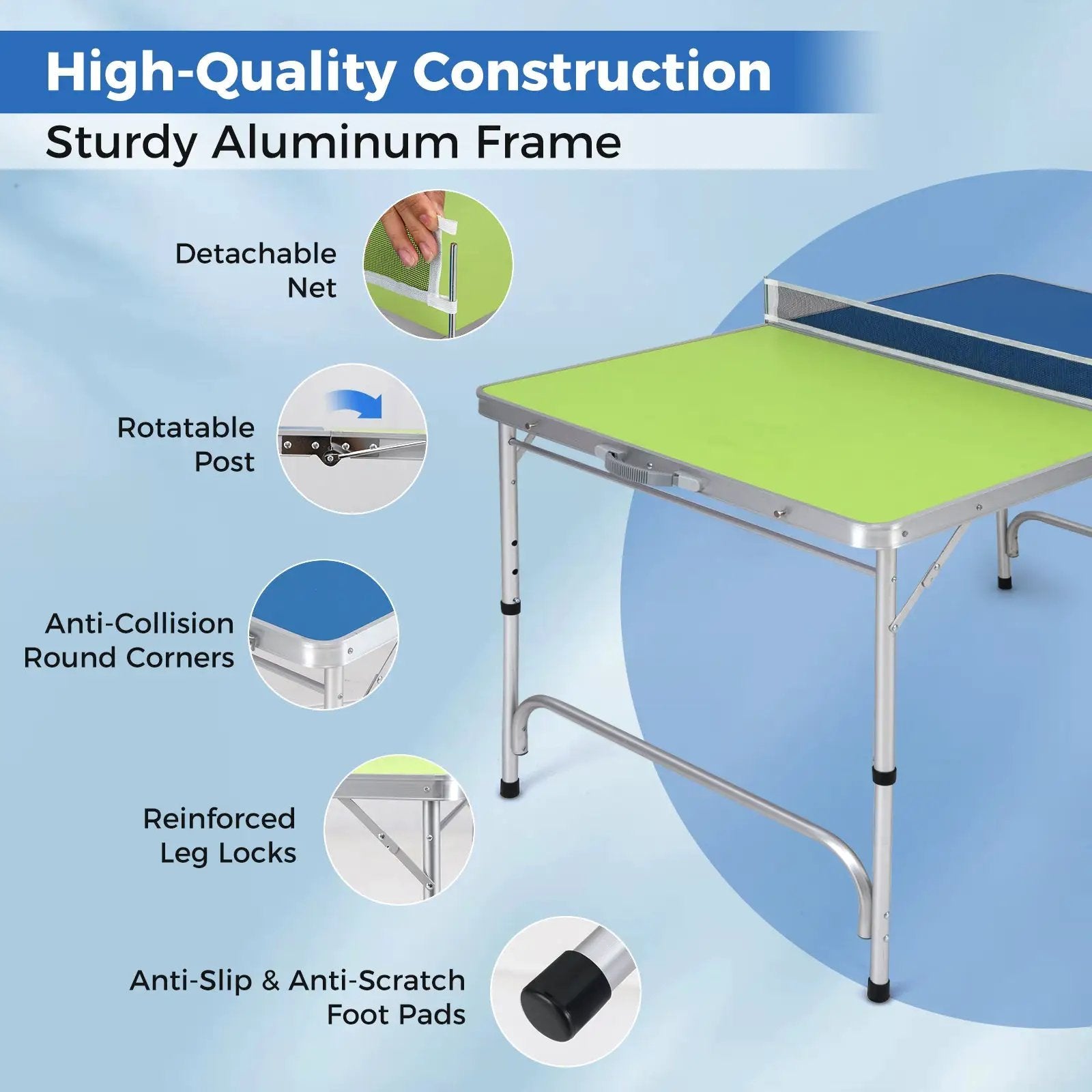 Foldable Ping Pong Table Game Set Mini Table Tennis Table with Adjustable Height-Blue & Green by DirectDeals