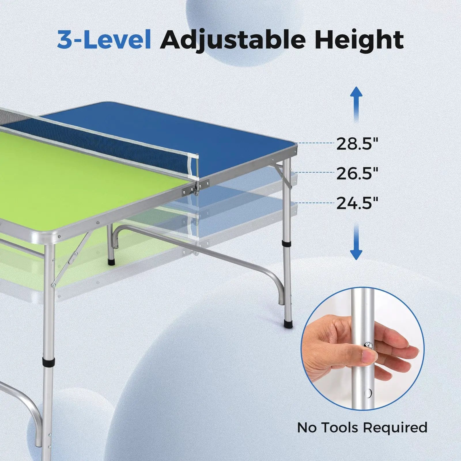 Foldable Ping Pong Table Game Set Mini Table Tennis Table with Adjustable Height-Blue & Green by DirectDeals