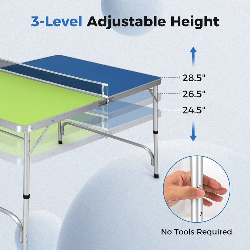 Foldable Ping Pong Table Game Set Mini Table Tennis Table with Adjustable Height-Blue & Green by DirectDeals
