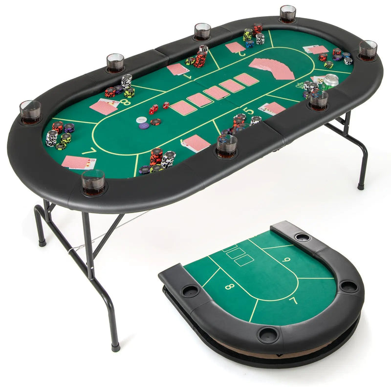 72 x 36 x 30.5 Inch Foldable Poker Table with 8 Cup Holders by DirectDeals