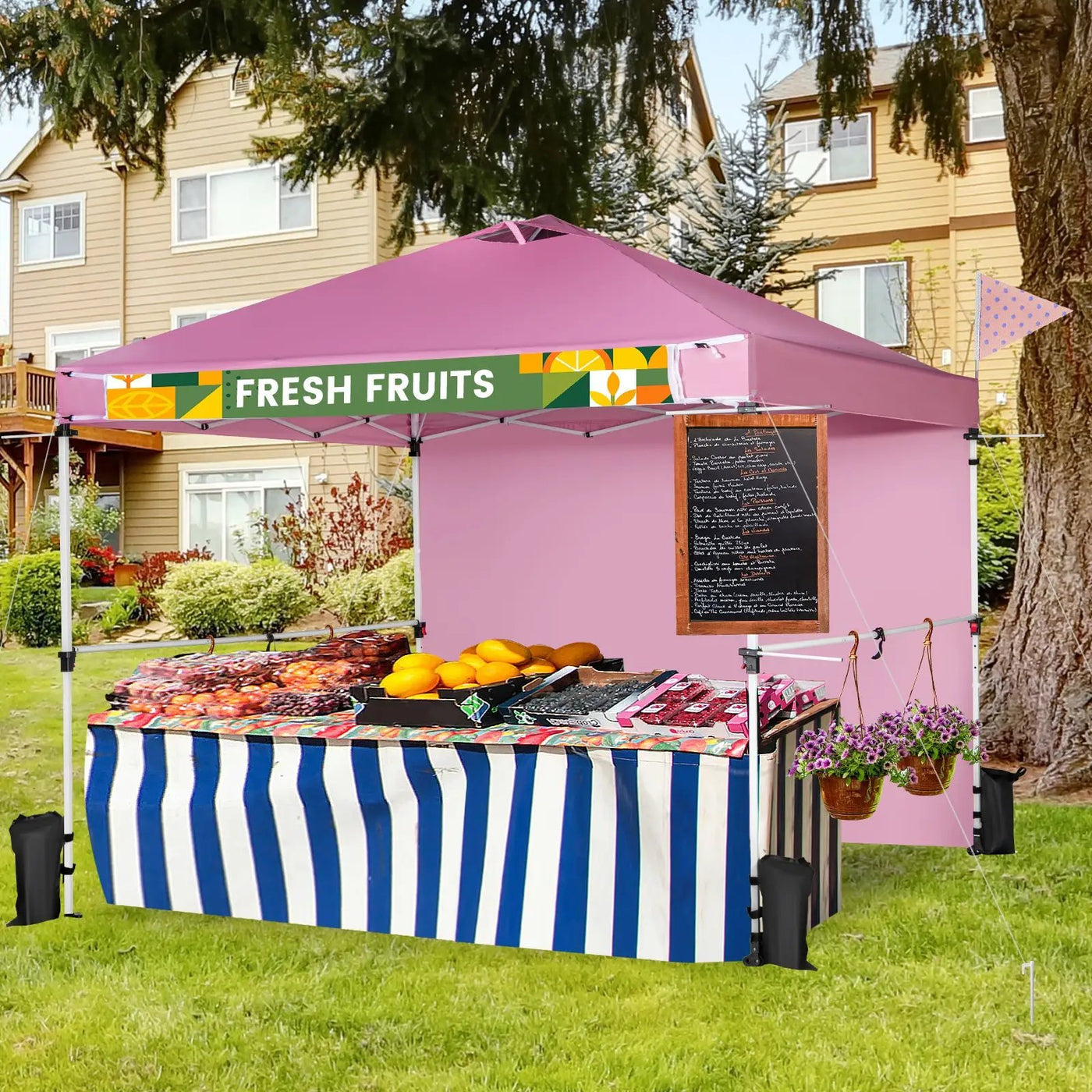 10 x 10 Feet Foldable Commercial Pop-up Canopy with Roller Bag and Banner Strip by DirectDeals