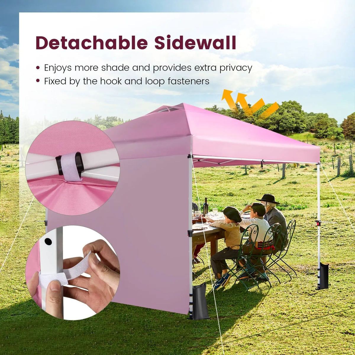 10 x 10 Feet Foldable Commercial Pop-up Canopy with Roller Bag and Banner Strip by DirectDeals