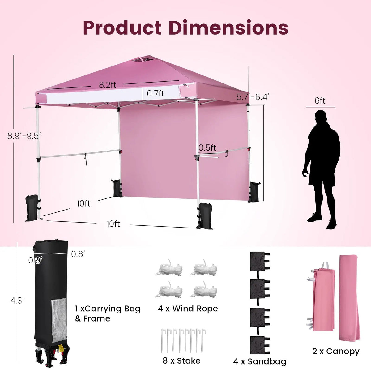 10 x 10 Feet Foldable Commercial Pop-up Canopy with Roller Bag and Banner Strip by DirectDeals