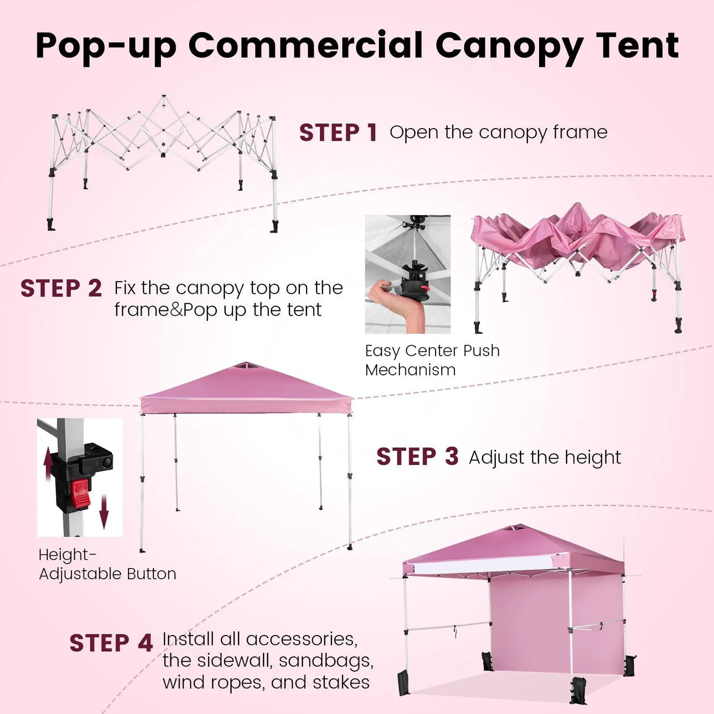 10 x 10 Feet Foldable Commercial Pop-up Canopy with Roller Bag and Banner Strip by DirectDeals