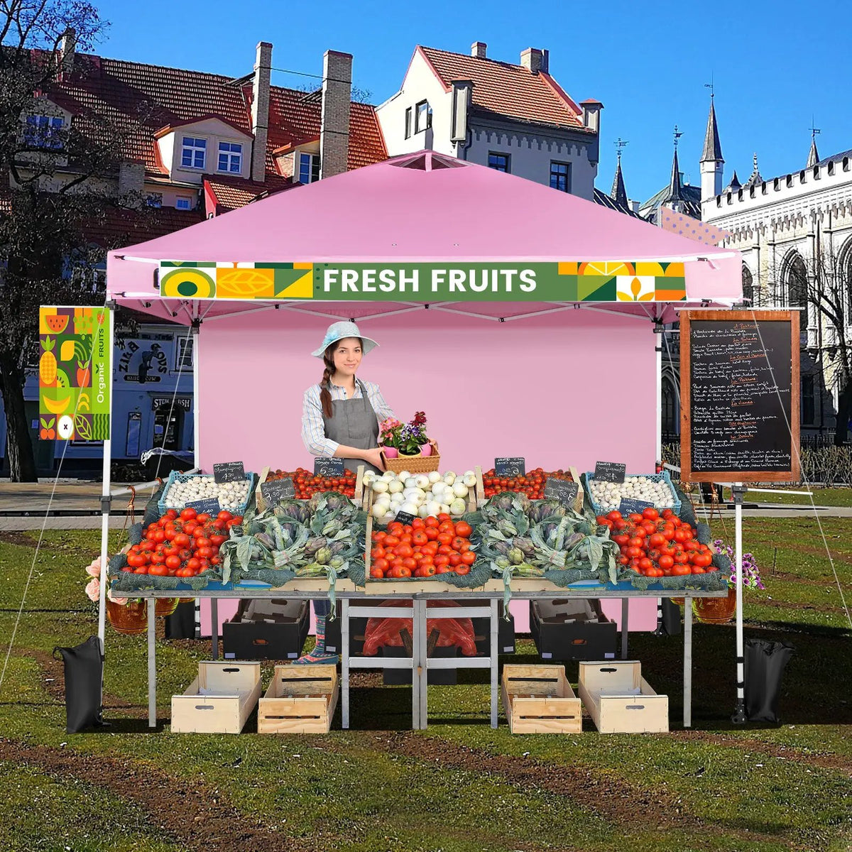 10 x 10 Feet Foldable Commercial Pop-up Canopy with Roller Bag and Banner Strip by DirectDeals
