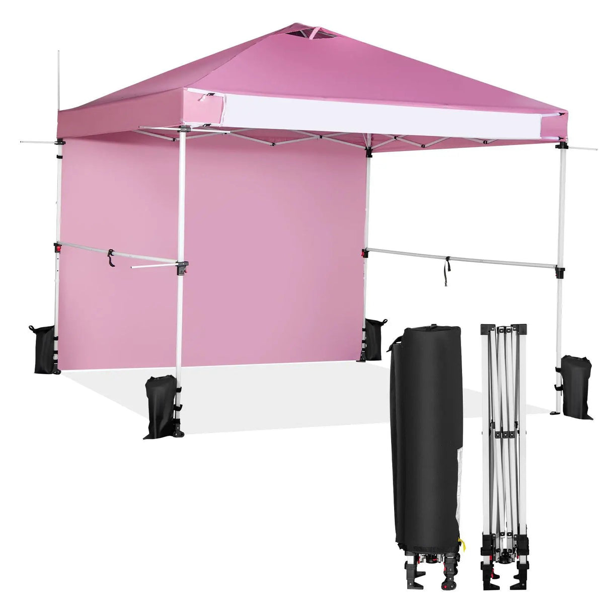 10 x 10 Feet Foldable Commercial Pop-up Canopy with Roller Bag and Banner Strip by DirectDeals
