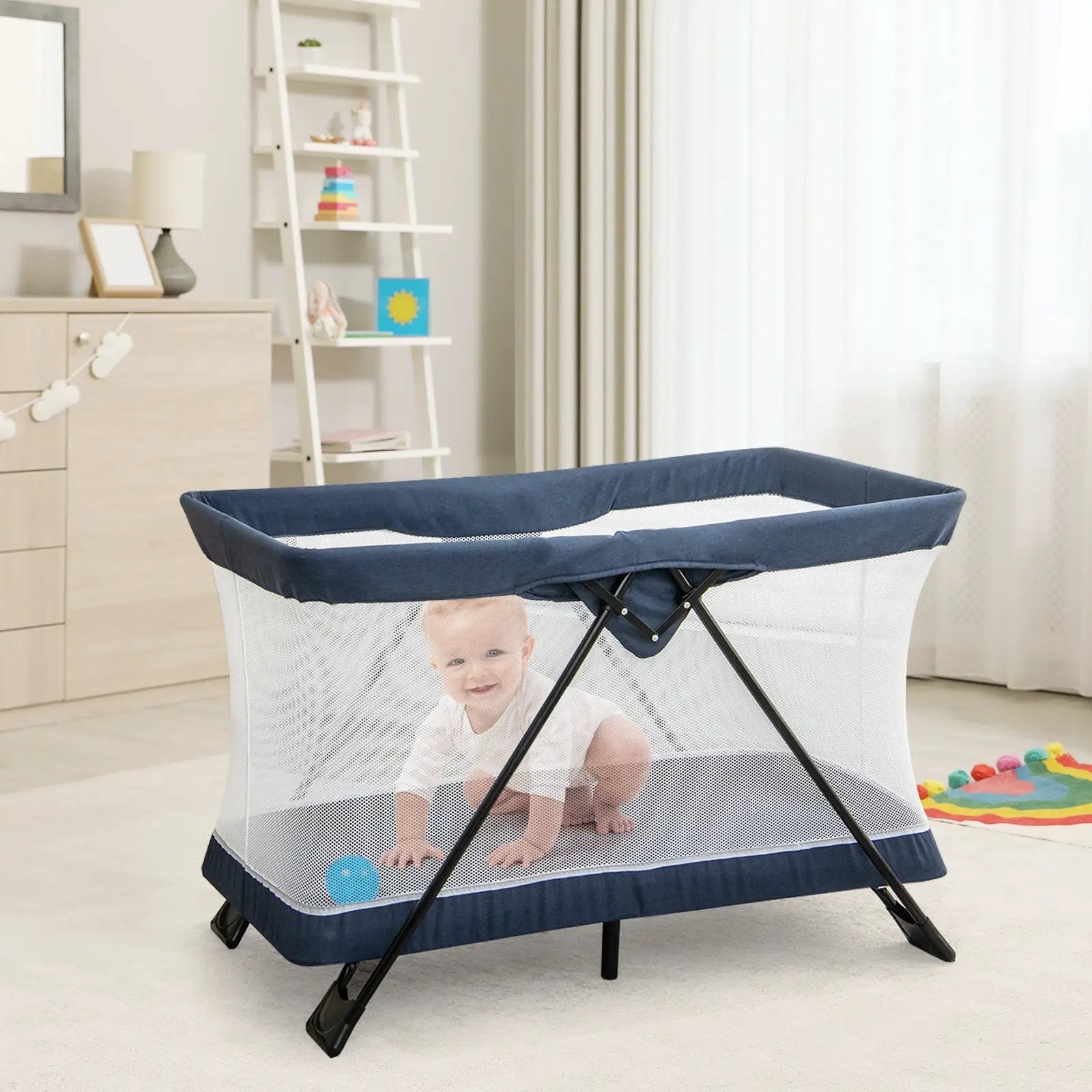 Baby Foldable Playpen with Removable Mattress and Washable Cover by DirectDeals