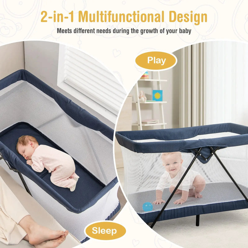 Baby Foldable Playpen with Removable Mattress and Washable Cover by DirectDeals