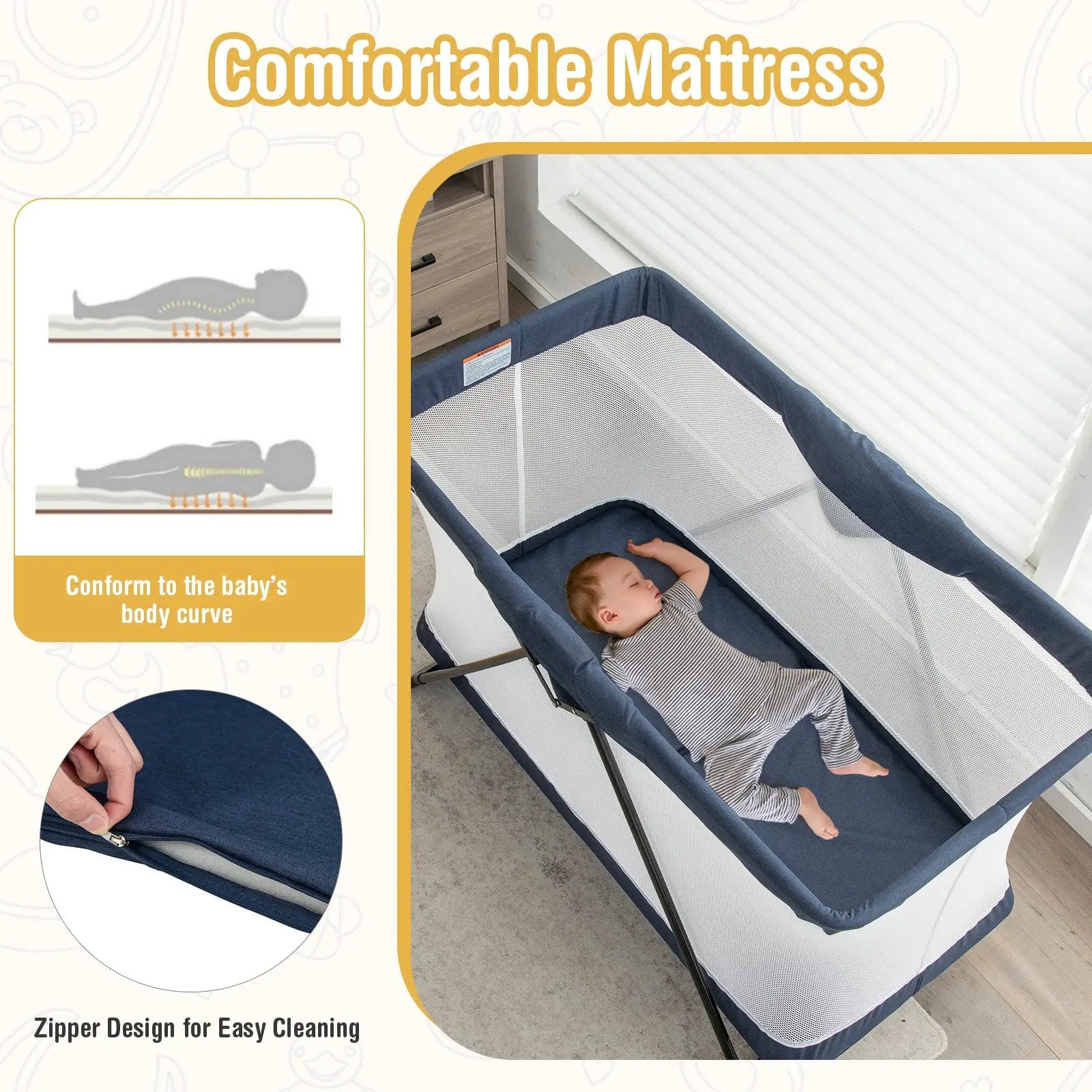 Baby Foldable Playpen with Removable Mattress and Washable Cover by DirectDeals