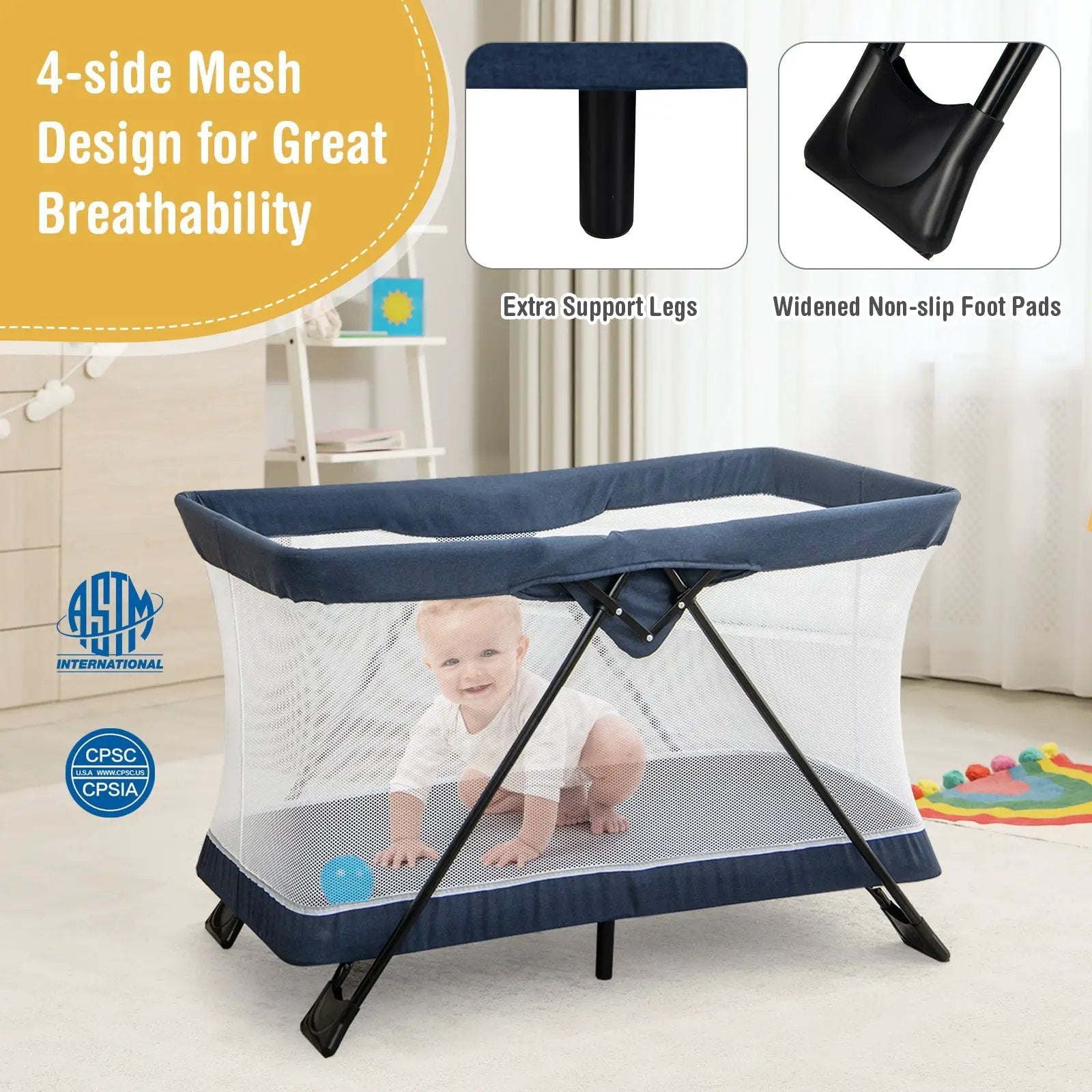 Baby Foldable Playpen with Removable Mattress and Washable Cover by DirectDeals