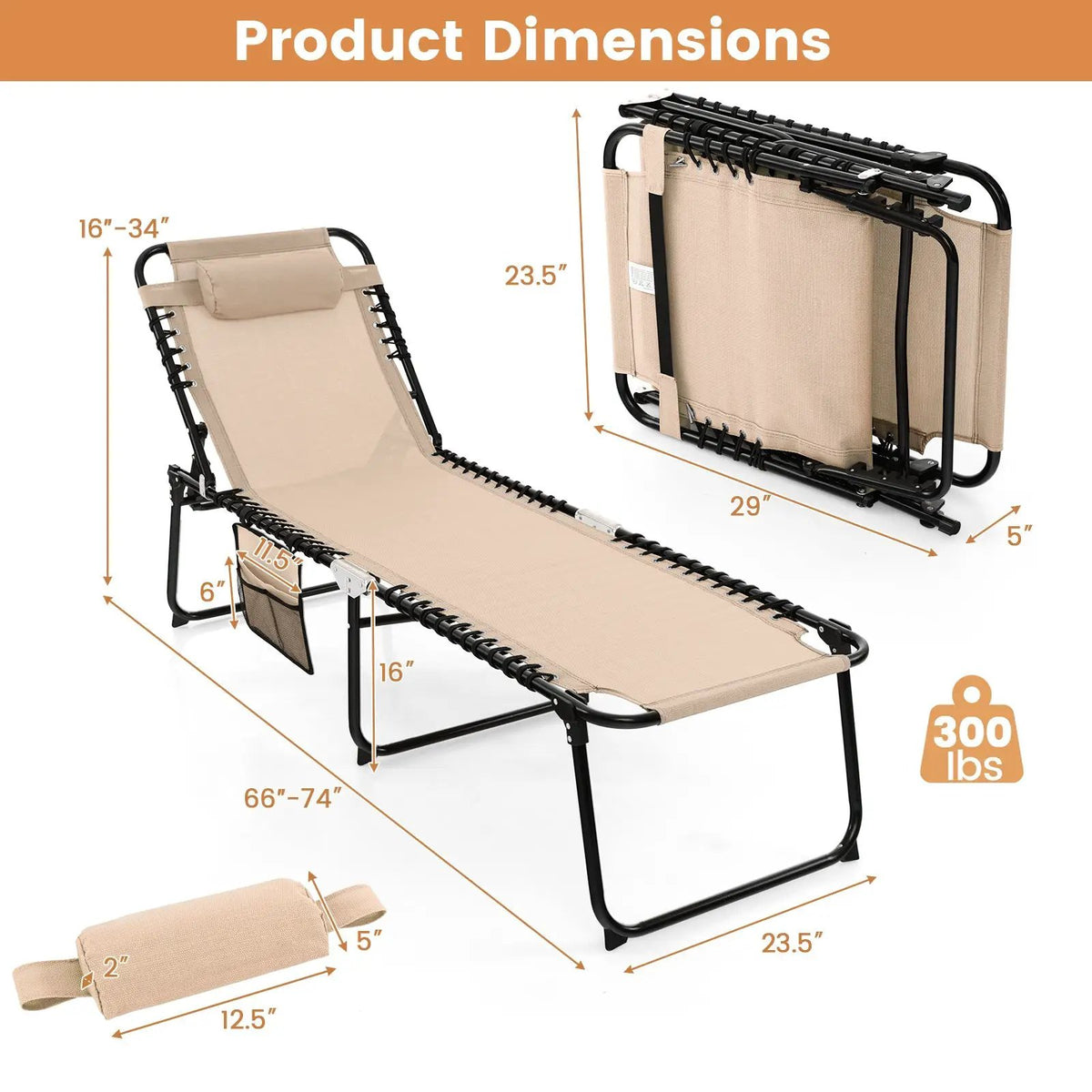 Foldable Recline Lounge Chair with Adjustable Backrest and Footrest by DirectDeals