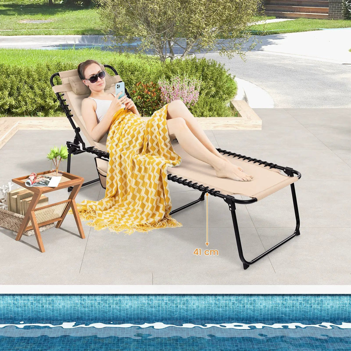Foldable Recline Lounge Chair with Adjustable Backrest and Footrest by DirectDeals
