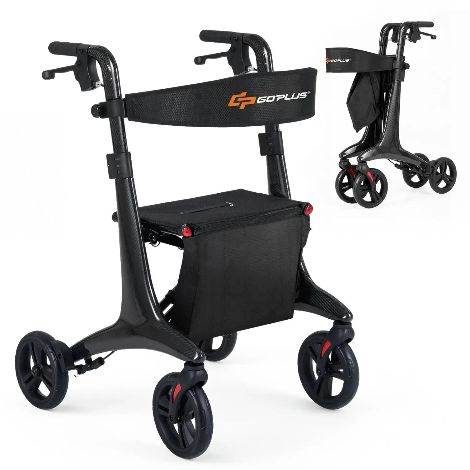 Foldable Rollator Rolling Walker with Seat for Seniors-Black by DirectDeals