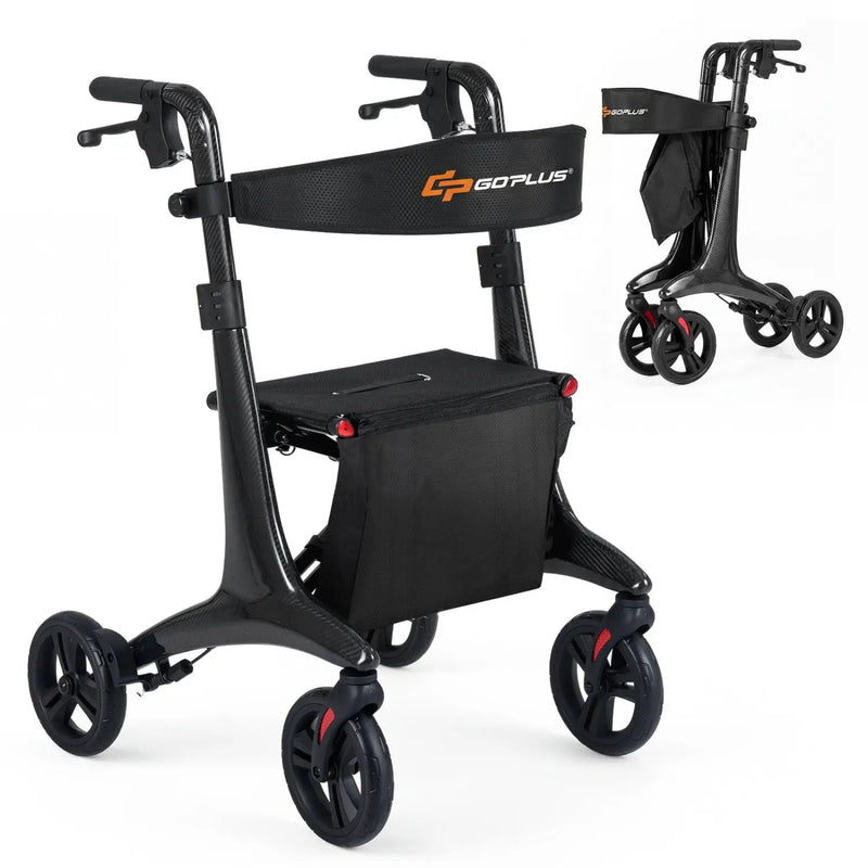 Foldable Rollator Rolling Walker with Seat for Seniors-Black by DirectDeals
