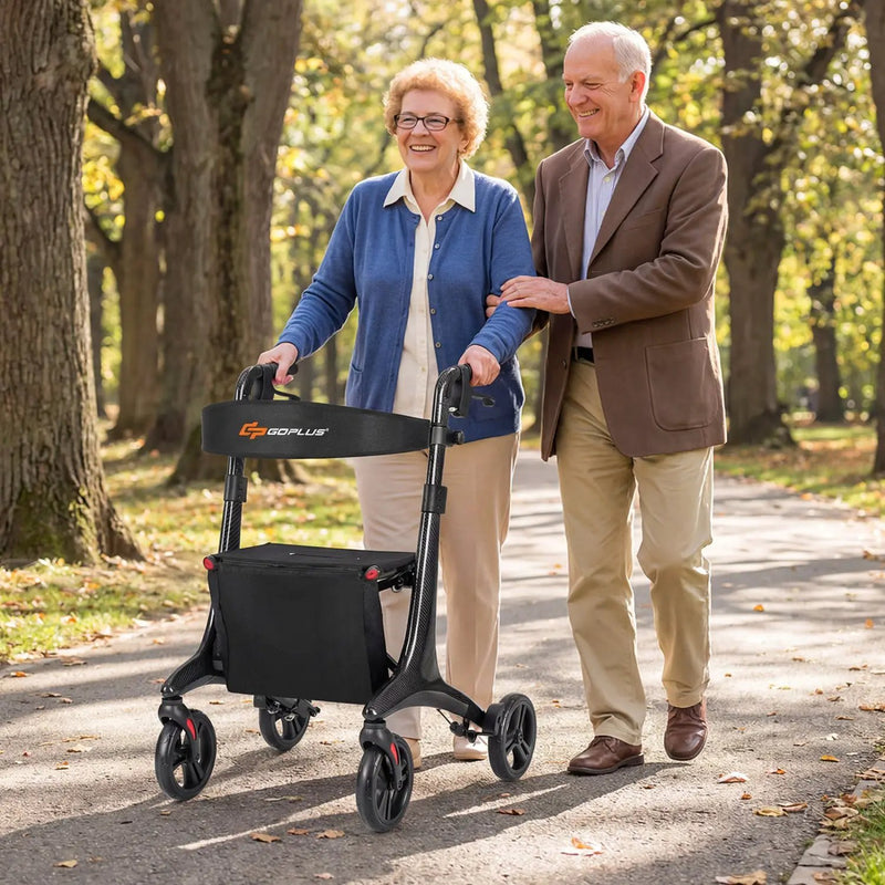 Foldable Rollator Rolling Walker with Seat for Seniors-Black by DirectDeals