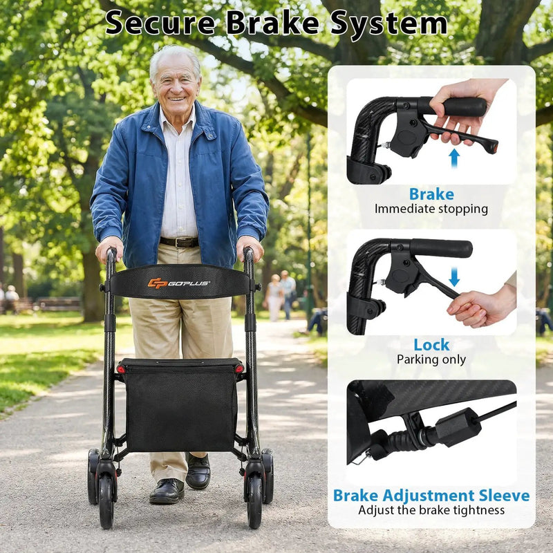 Foldable Rollator Rolling Walker with Seat for Seniors-Black by DirectDeals