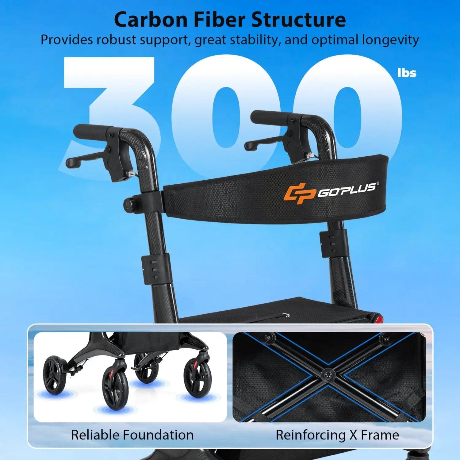 Foldable Rollator Rolling Walker with Seat for Seniors-Black by DirectDeals