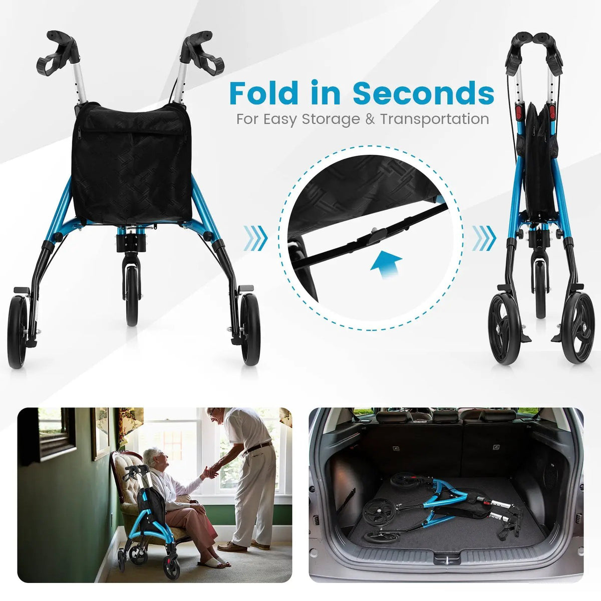 Foldable Rollator Walker with Lightweight Aluminum Frame by DirectDeals