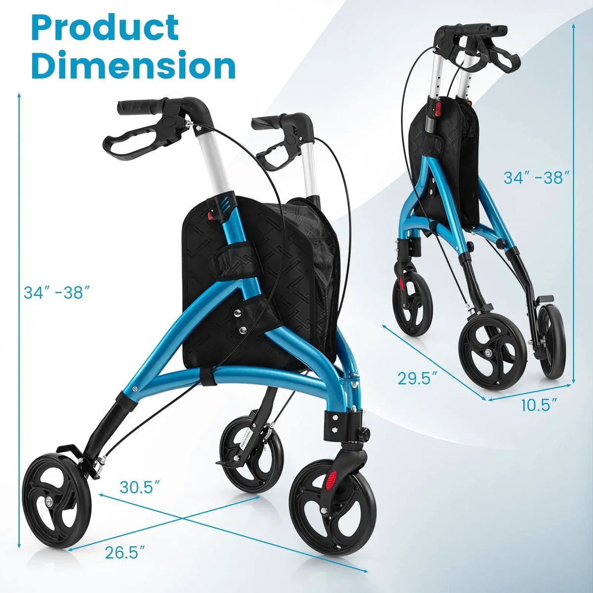 Foldable Rollator Walker with Lightweight Aluminum Frame by DirectDeals
