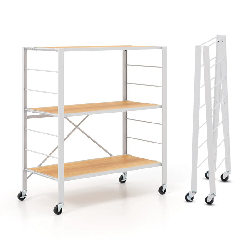 3-Tier Foldable Shelving Unit with Detachable Wheels and Adjustable Shelves by DirectDeals