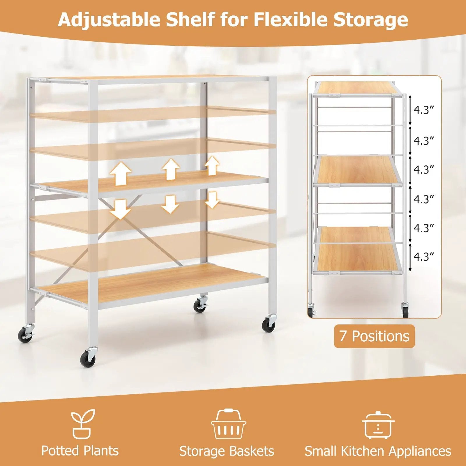 3-Tier Foldable Shelving Unit with Detachable Wheels and Adjustable Shelves by DirectDeals