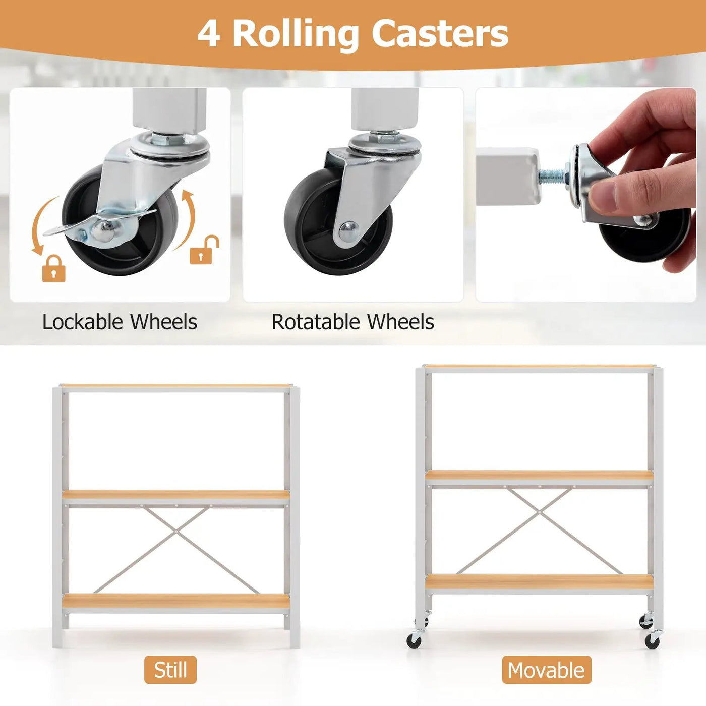 3-Tier Foldable Shelving Unit with Detachable Wheels and Adjustable Shelves by DirectDeals