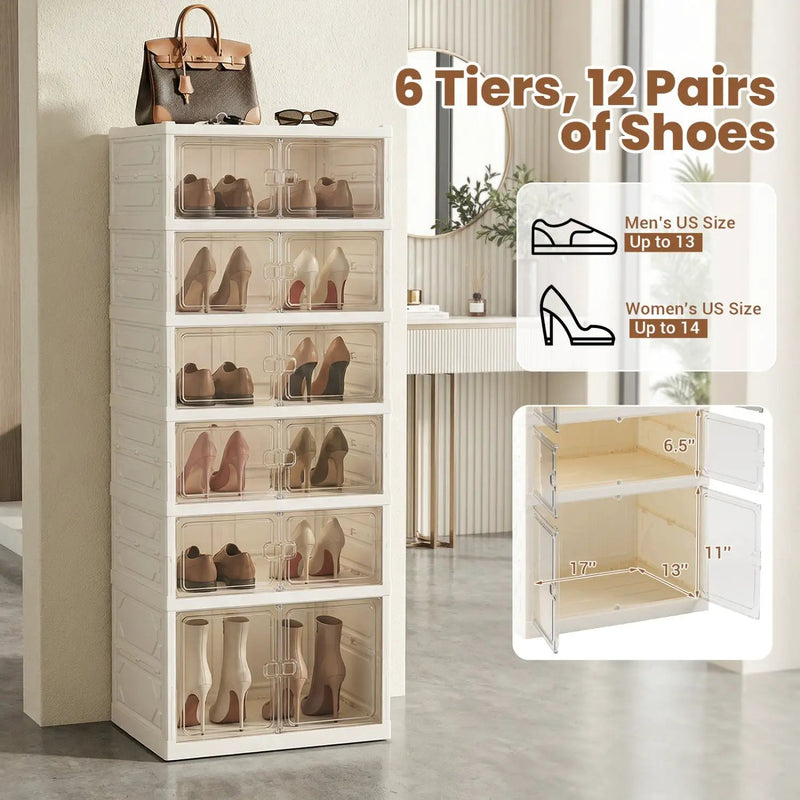 Foldable Shoe Rack Organizer 12-Pair 6-Tier Collapsible Shoe Cabinet by DirectDeals
