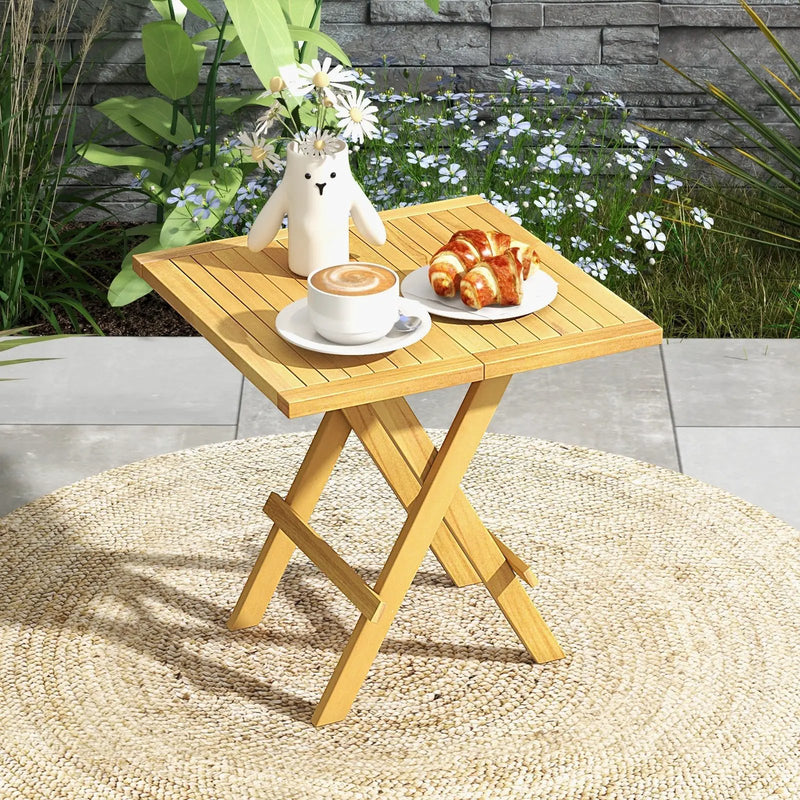 Patio Folding Side Table with X-shaped Legs and Slatted Tabletop by DirectDeals