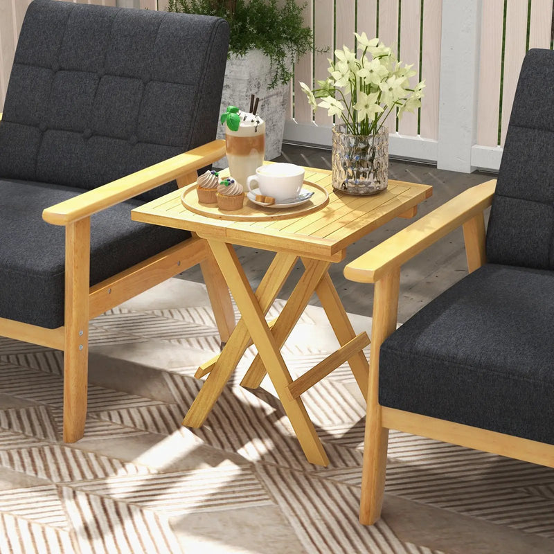 Teak Wood Square Coffee Table with X-shaped Legs and Slatted Tabletop by DirectDeals