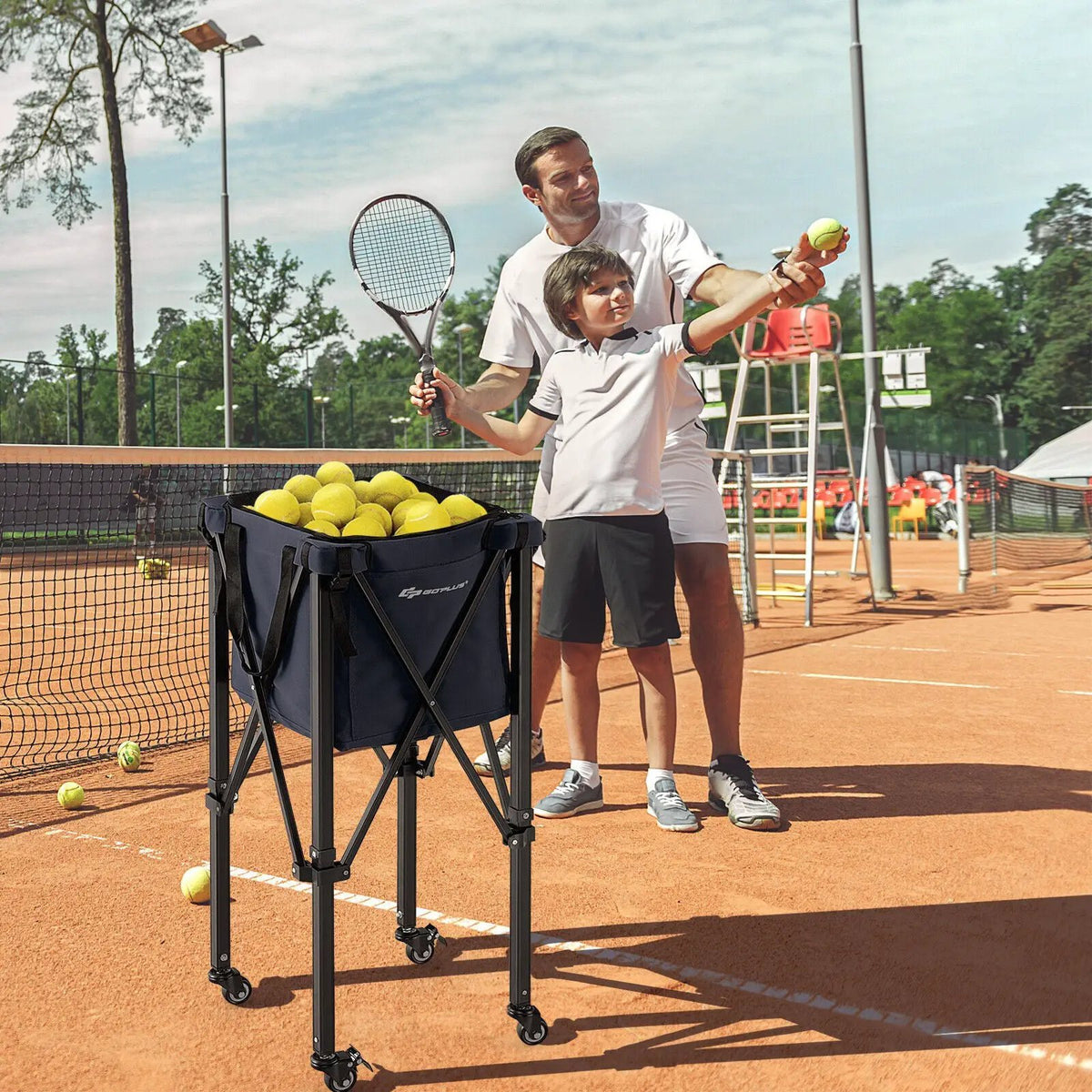 Lightweight Foldable Tennis Ball Teaching Cart with Wheels and Removable Bag by DirectDeals