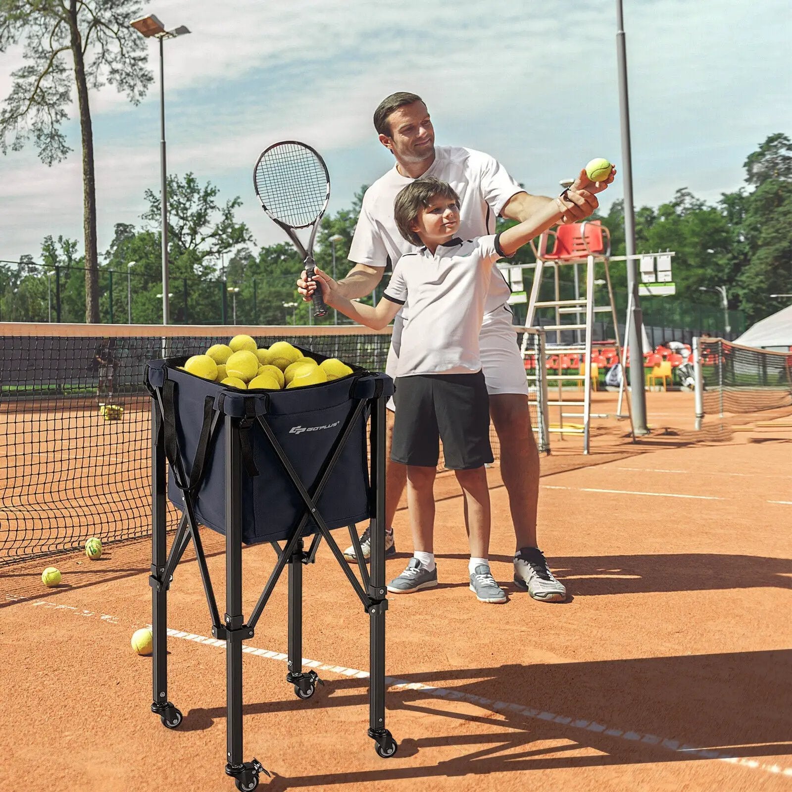 Lightweight Foldable Tennis Ball Teaching Cart with Wheels and Removable Bag by DirectDeals