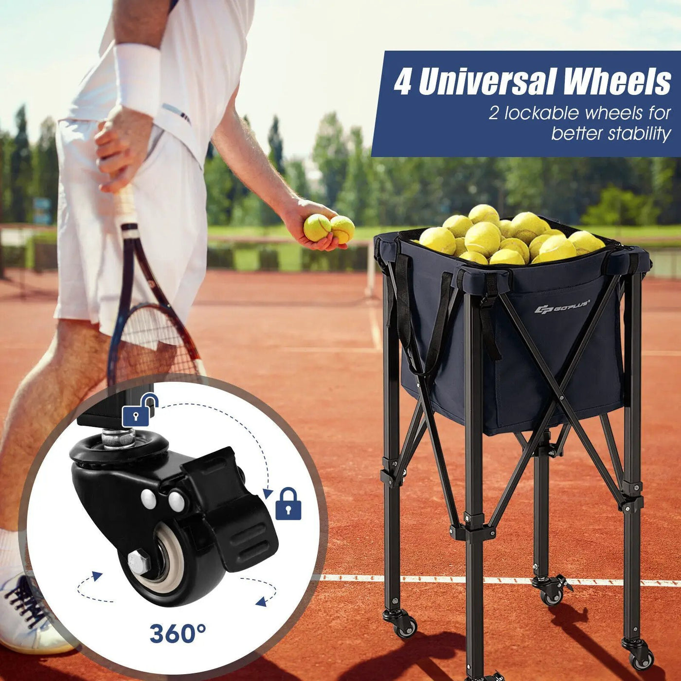 Lightweight Foldable Tennis Ball Teaching Cart with Wheels and Removable Bag by DirectDeals