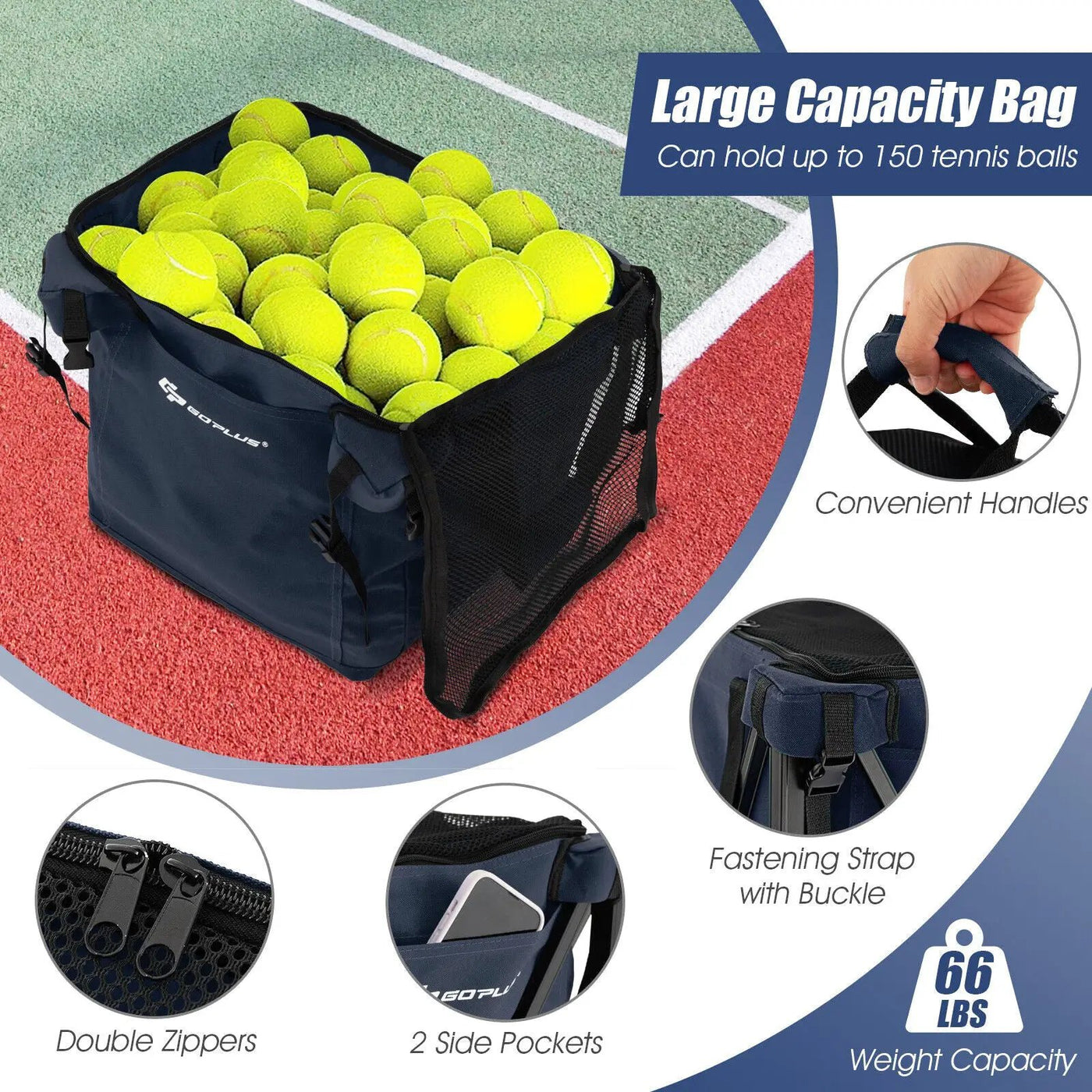 Lightweight Foldable Tennis Ball Teaching Cart with Wheels and Removable Bag by DirectDeals