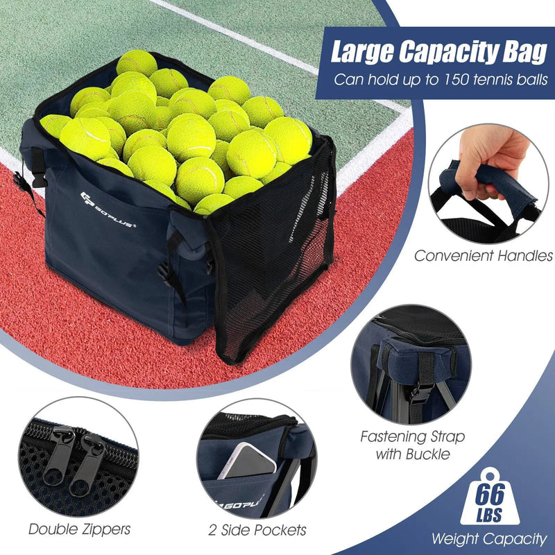Lightweight Foldable Tennis Ball Teaching Cart with Wheels and Removable Bag by DirectDeals