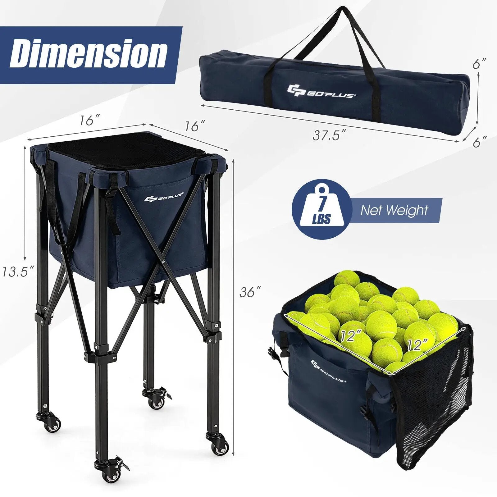 Lightweight Foldable Tennis Ball Teaching Cart with Wheels and Removable Bag by DirectDeals