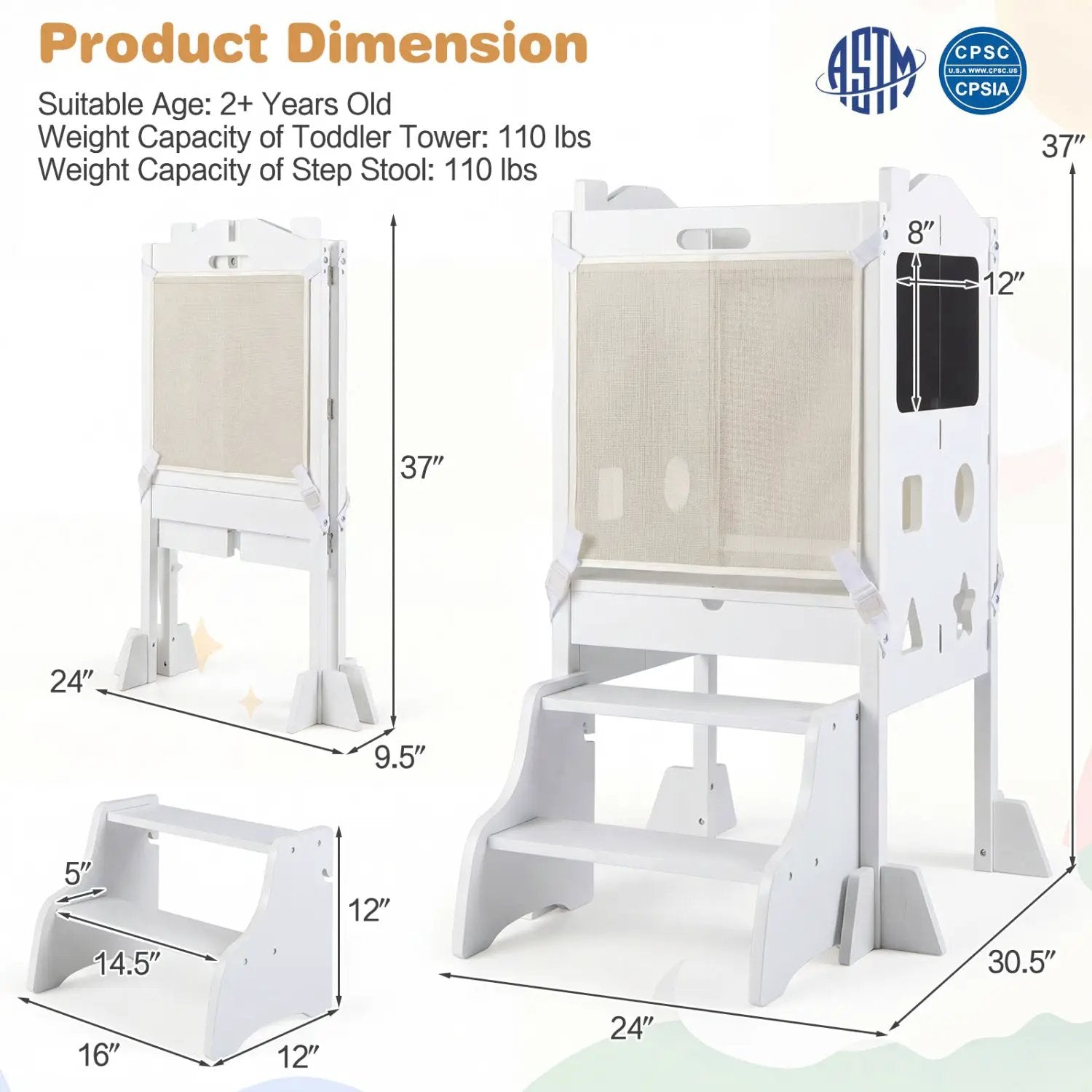 Foldable Toddler Step Stool with Chalkboards 2-Step Stool by DirectDeals