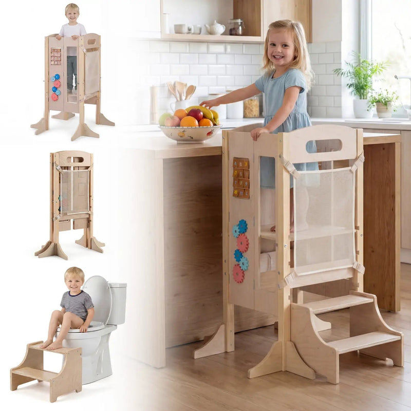 Foldable Toddler Step Stool Wooden Kitchen Standing Tower with 2 by DirectDeals