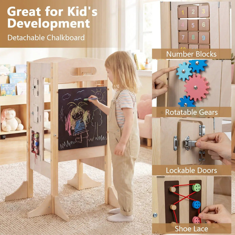 Foldable Toddler Step Stool Wooden Kitchen Standing Tower with 2 by DirectDeals