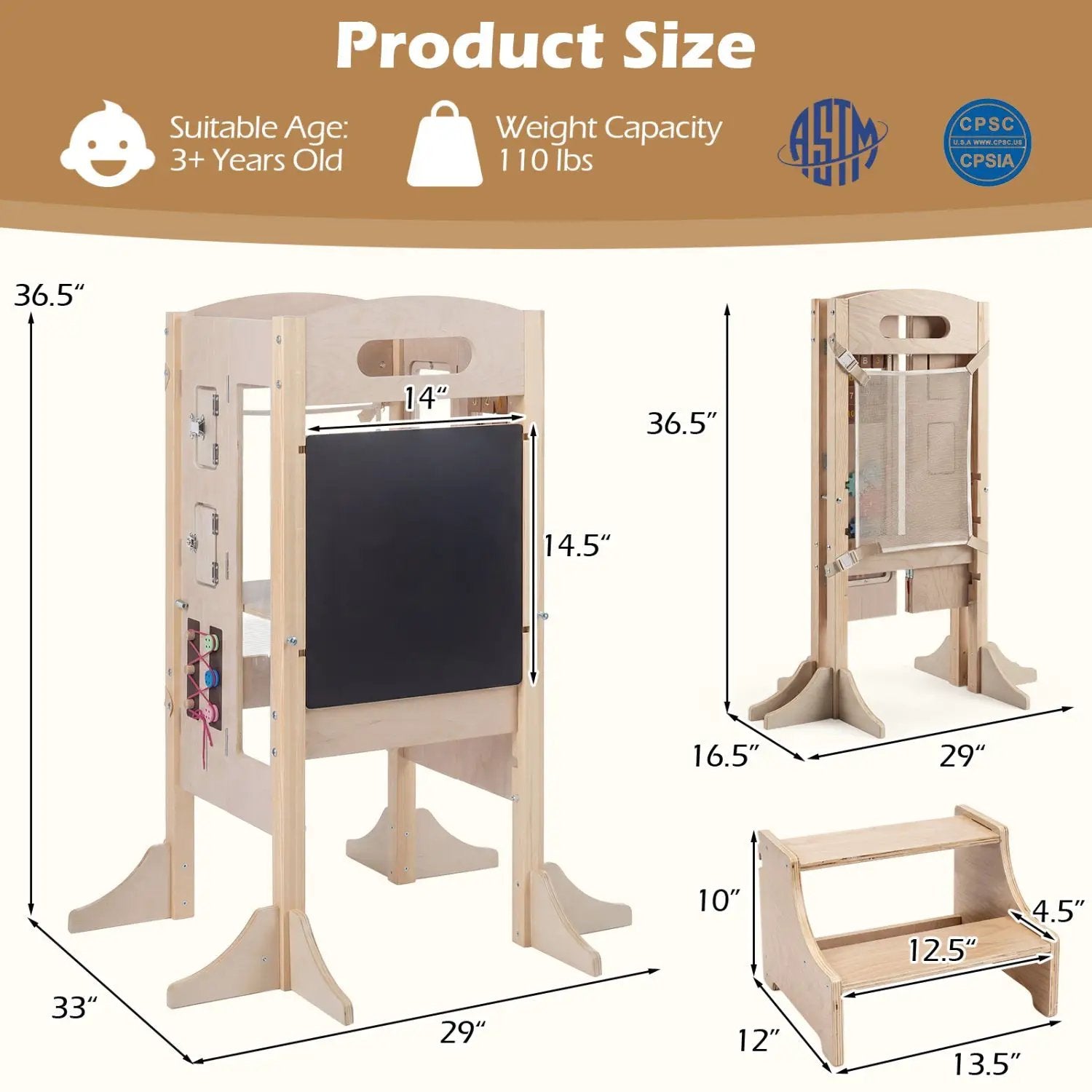Foldable Toddler Step Stool Wooden Kitchen Standing Tower with 2 by DirectDeals